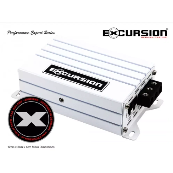 Excursion PXA-45 4-kanałowy mini wzmacniacz samochodowy do fabrycznych systemów audio - moc RMS: 4x80-100W / 2x200W, klasa FRD, wej. High/Low, Auto On